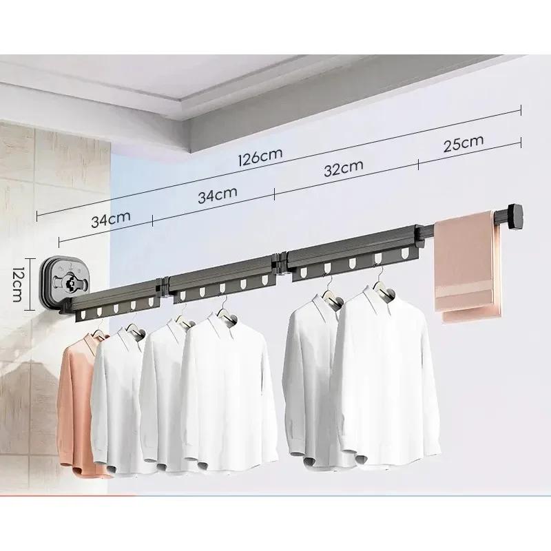 Wall Mounted Folding Clothes Rack Balcony Folding Cloth Hangers Without Punching Household Telescopic Pole Clothes Drying Rods