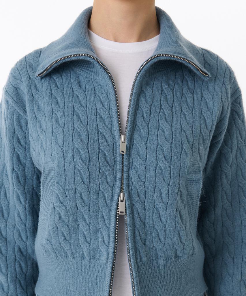 MUSINSA STANDARD WOMAN Women'S Cable Knit Zip-Up [Blue Grey]