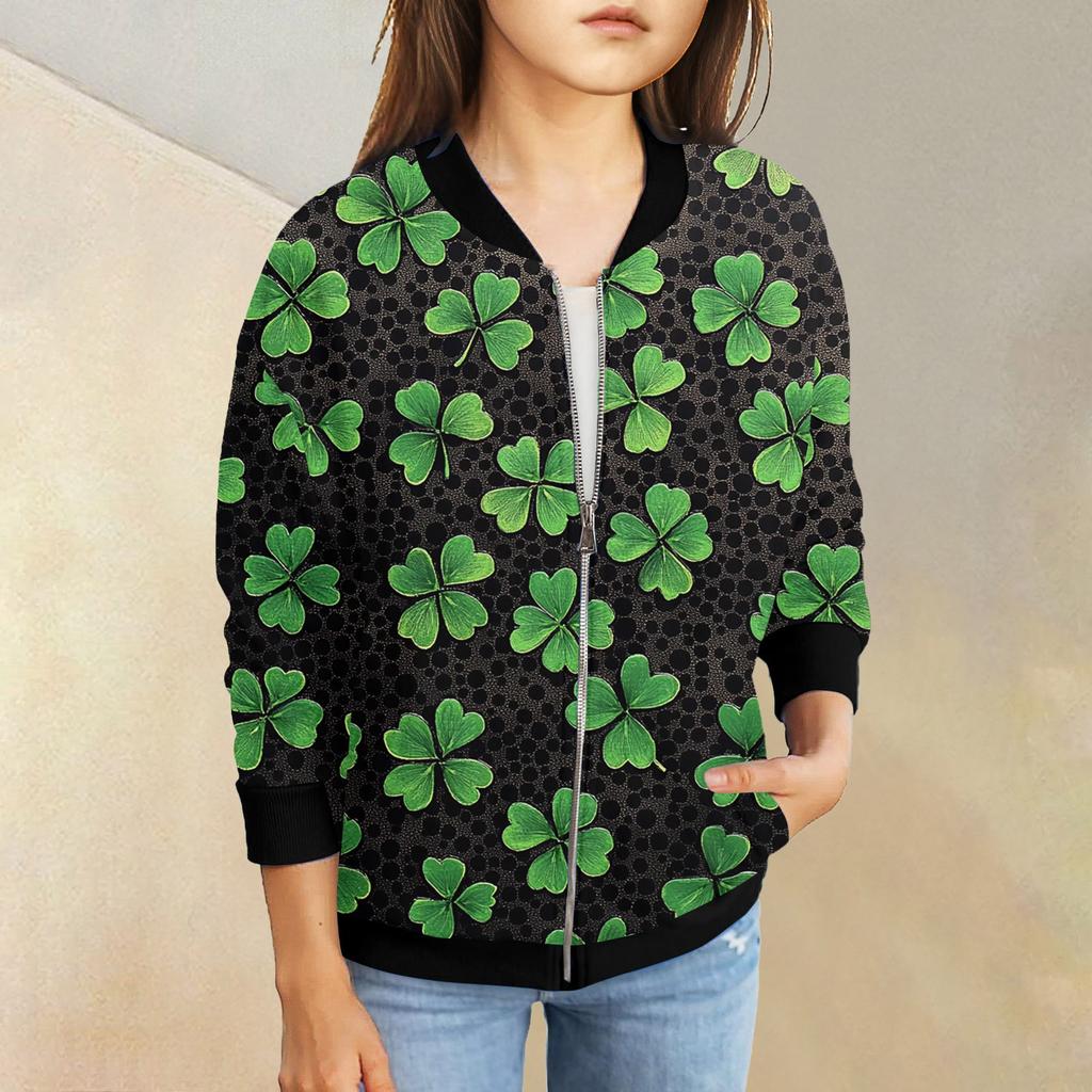 Девочки куртки на молнии детские осенние толстовки с длинным рукавом верхняя одежда с карманами St. День Святого Патрика 5-15 лет