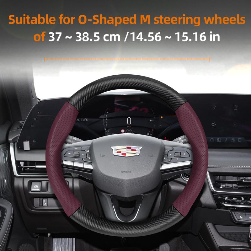 AABHX1 Suitable for Cadillac Breathable Hole Leather Matte Carbon Fiber Texture Steering Wheel Cover Suitable for Cts 2013 Ct4 Carbon Interior Ct5