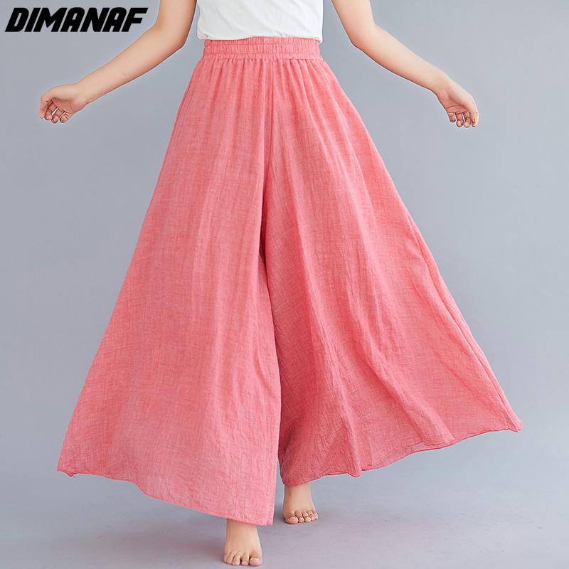 Dimanaf Plus Size 2021 Women Linen Pants Elastic Vintage Korea Basic Female Large Size Fashion Slacks Wide Leg Oversize Loose Pants