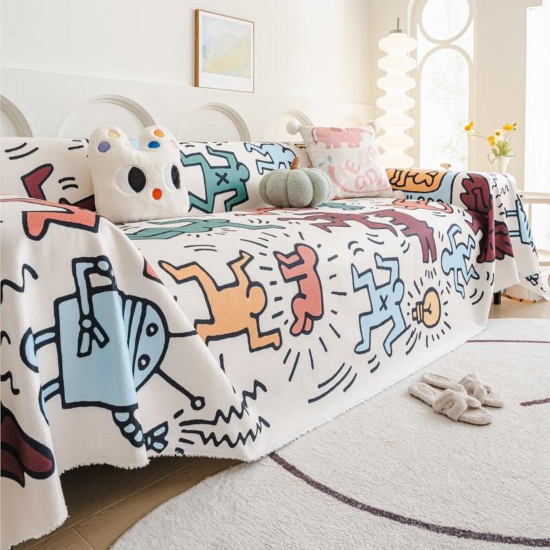Funda Sofa Home Имитация льна Граффити Диванный коврик Пледы Всесезонный Кемпинг Пикник Одеяло Чехол Чехол для дивана