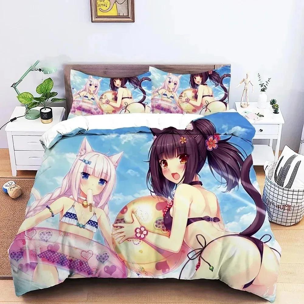 Аниме Nekopara Сексуальная Девушка Комплект Постельного Белья Мальчики Девочки Размер Twin Queen Пододеяльник Наволочка Постельное Белье Дети Взрослые Домашний Текстиль