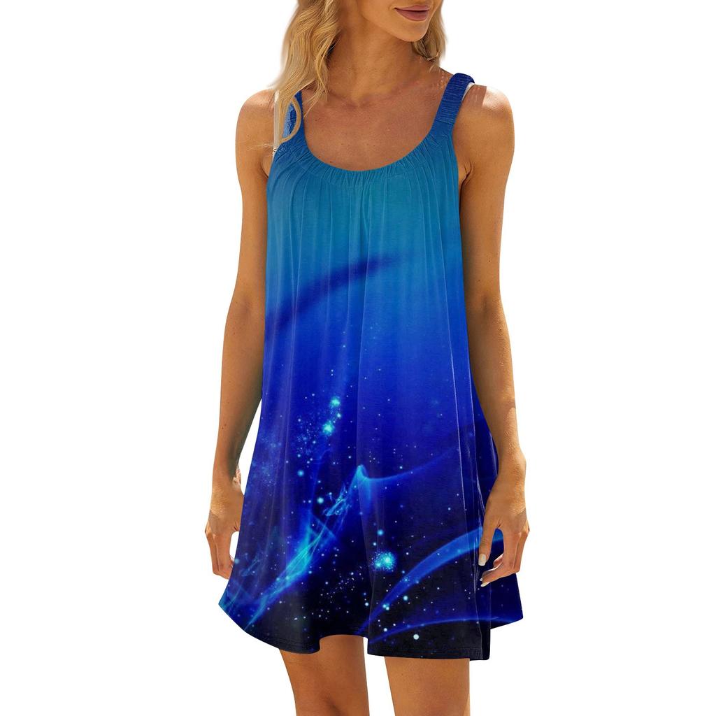 Женское модное летнее пляжное повседневное милое платье на бретельках без рукавов с принтом