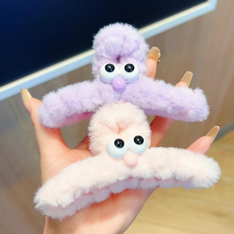 Осень/Зима Милая Плюшевая Заколка-Краб с Большими Глазами для Женщин