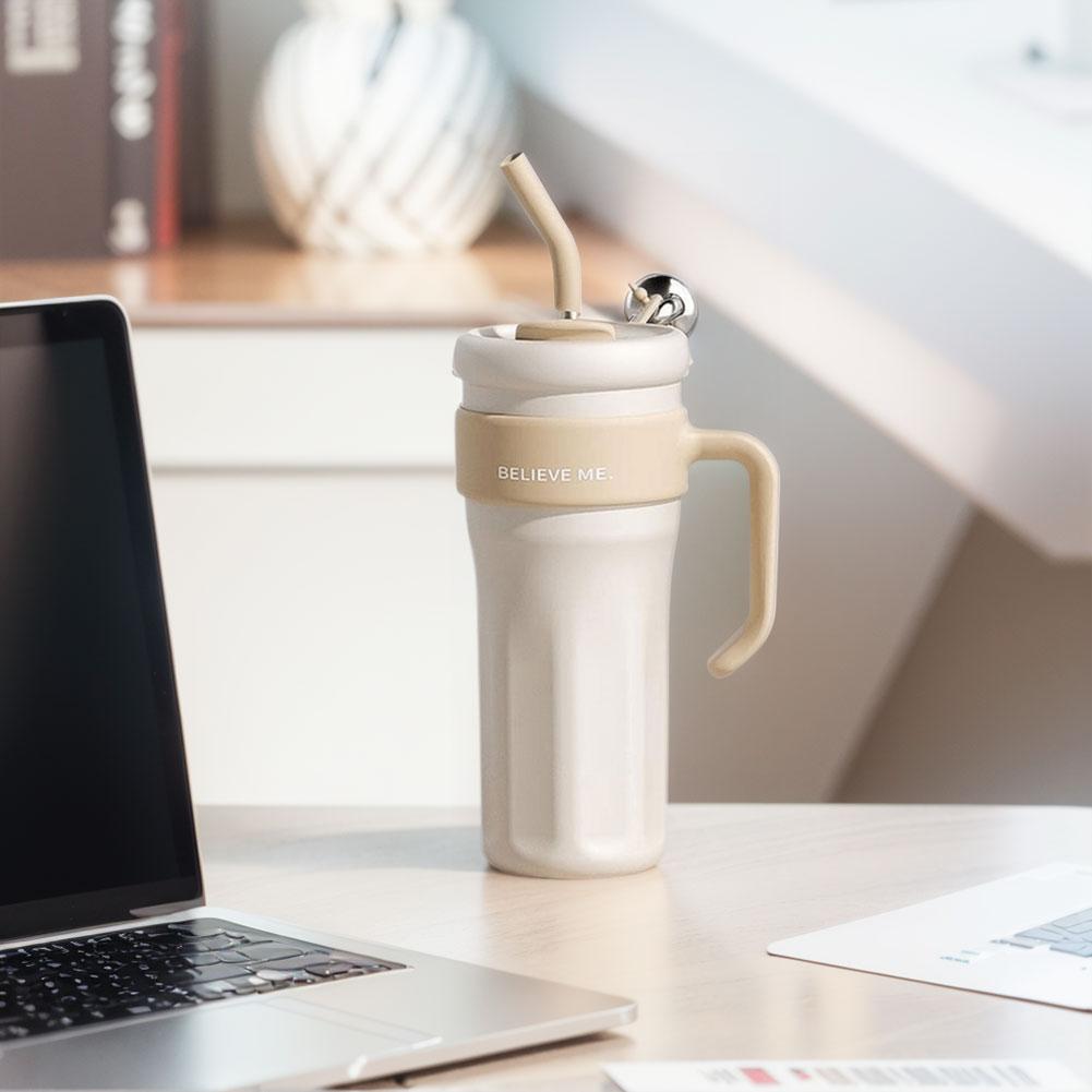1.25L Insulated Mug Thermal Water Cup with Handle and Straw Cold Drink Bottle Stainless Steel Sports Bottle for Fitness Travel