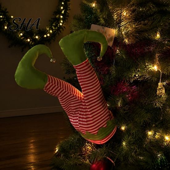Christmas Tree Embellishments Elf Shaking Leg Decoration, Electric Santa Claus Party Props for Xmas Tree, cHalf Body Ormament Accessory