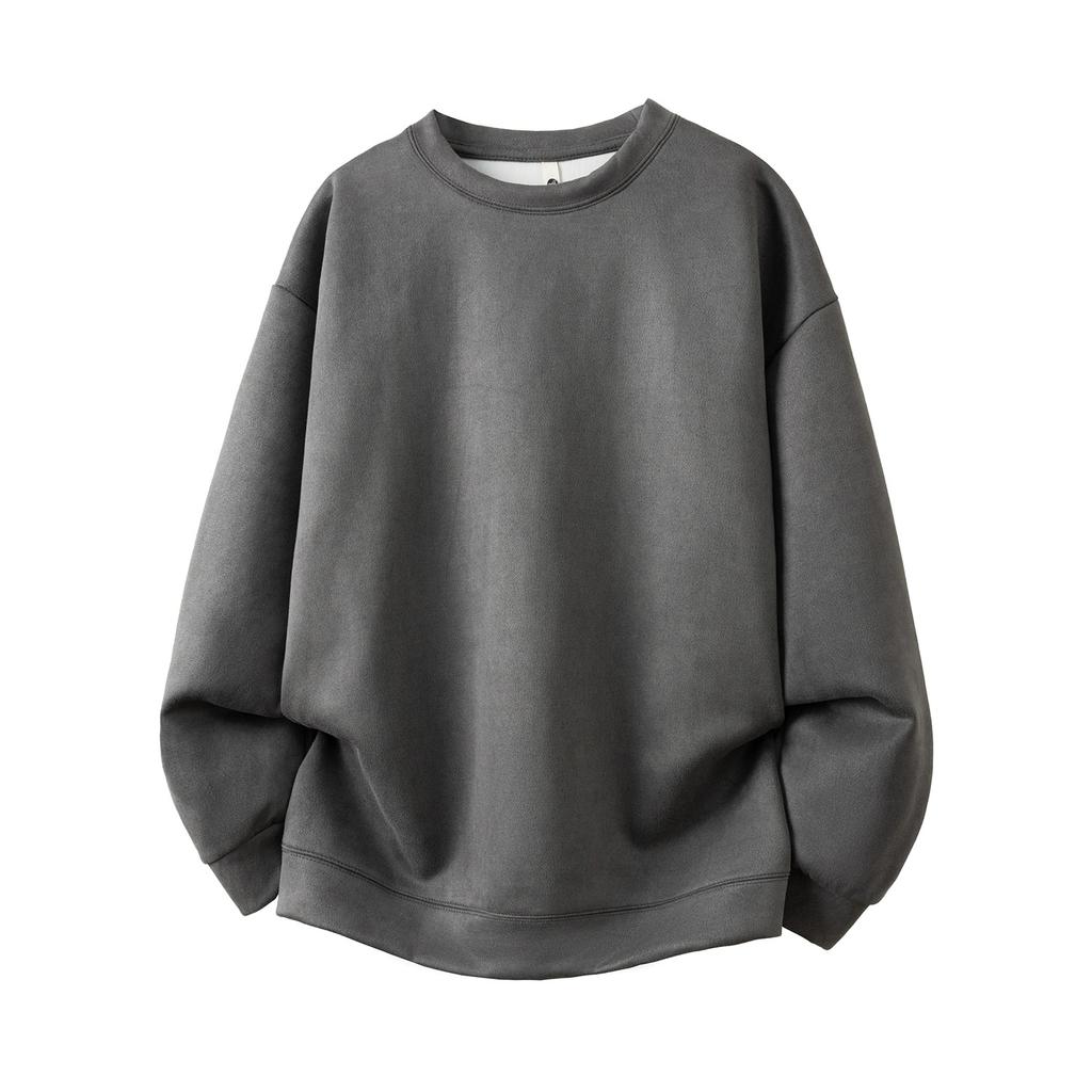 Осенняя мужская однотонная замшевая куртка-свитер с круглым вырезом, мужской повседневный свитер свободного кроя