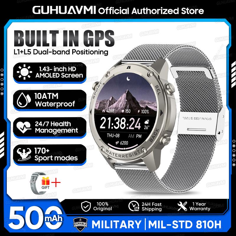 Новые Военные GPS Умные Часы T-REX3 Ultra 1,43-дюймовые AMOLED С двухдиапазонным GPS Компас Высотомер BT Звонки 10ATM Для плавания Умные Часы Мужские
