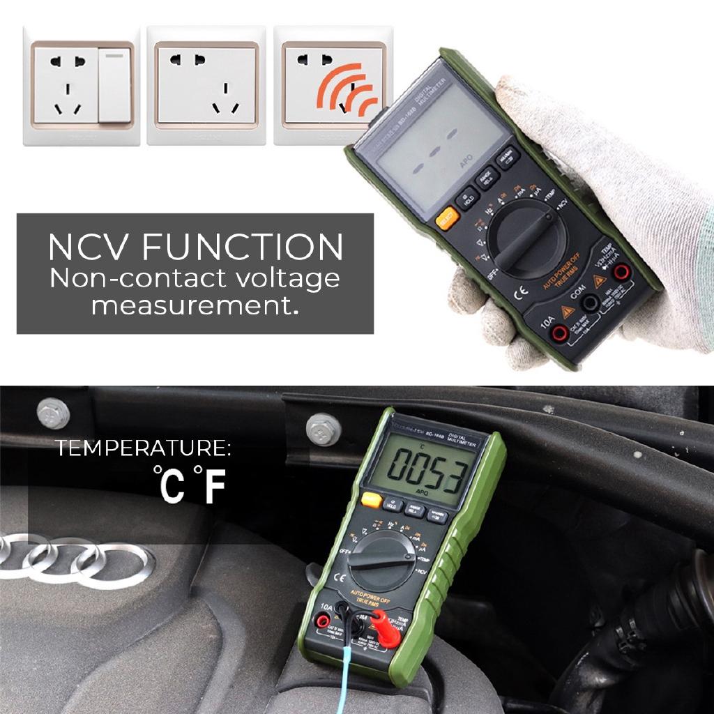 Цифровой портативный мультиметр 168B с автоматическим диапазоном, 6000 отсчетов, ЖК-дисплей с подсветкой, амперметр, вольтметр, измерение напряжения AC/DC, армейский зеленый, новый