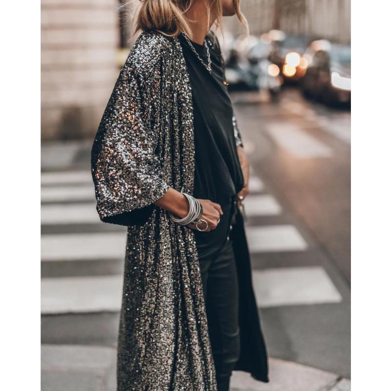Европейские и американские весенние новинки, модная вечерняя куртка-кардиган с пайетками для женщин