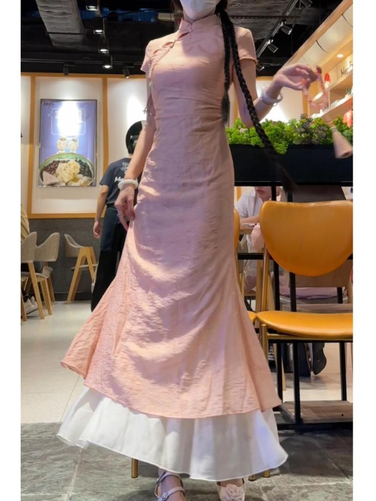 Ретро китайское ципао со стойкой: Пошаговое платье-слим с лотосом