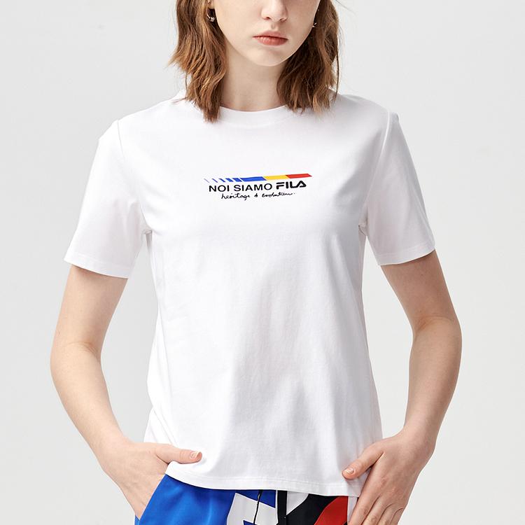 Fila Fusion Женская спортивная повседневная вязаная футболка с принтом букв, круглым вырезом и коротким рукавом, Топы Стандартный-Белый T11W121101F-WT