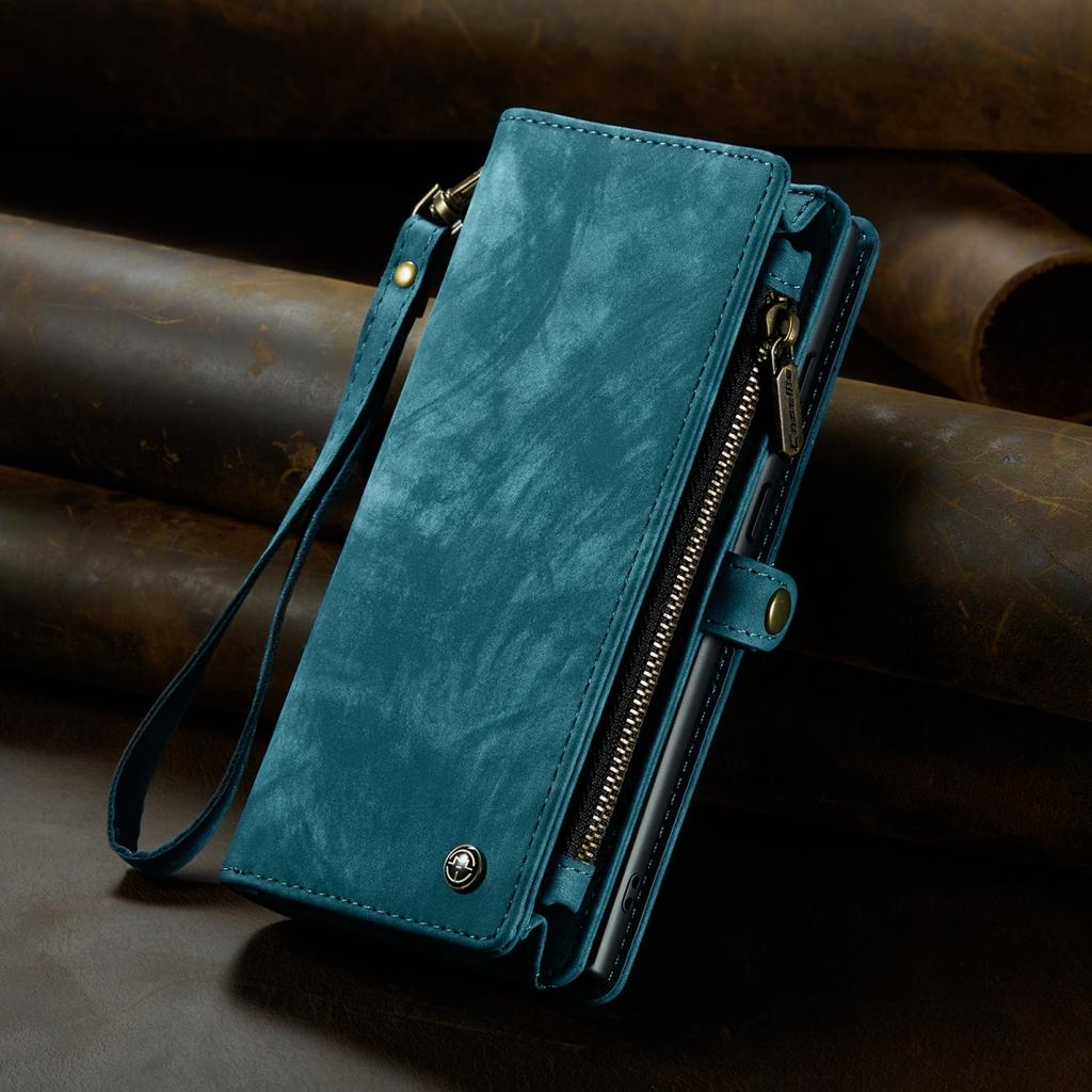 Чехол для Samsung Galaxy из кожаного материала с большими скрытыми отделениями для карт и противоударной защитой, дизайн 2-в-1, застежка-молния