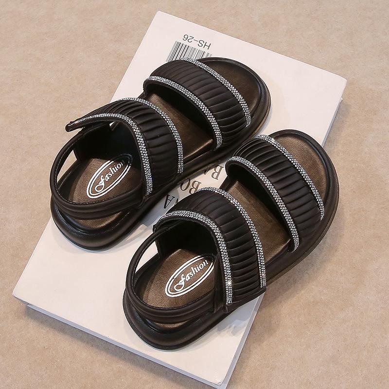 Kids Sandals Fashion Versatile Girls Princess Shoes Open Toes Pleated Sweet 2025 Summer Children Beach Shoes Casual Soft Sole