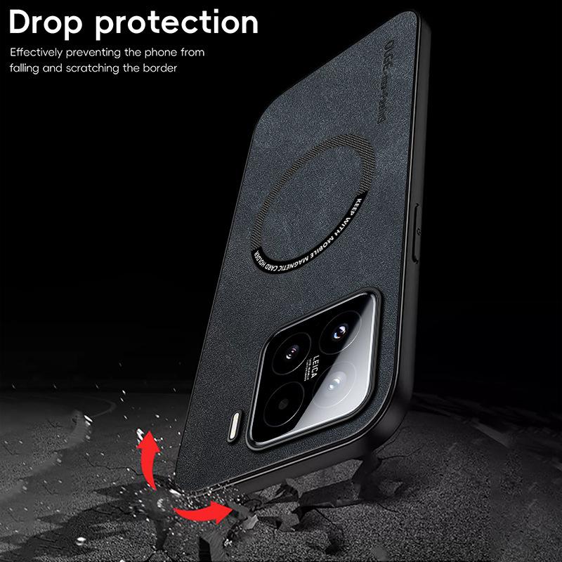 Luxury Leather Phone Cases For Xiaomi 14T Pro Magnetic Shockproof Case For Xiaomi 15 12T Pro Soft Frame For Magsafe Matte Cover