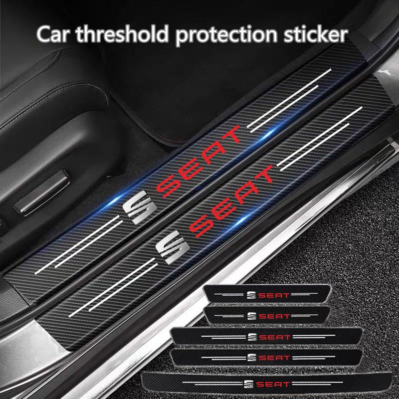 wszp1 Car with Logo Door Carbon Fiber Sill Protector Stickers For Seat Leon 5f Ibiza 6l 6j Leon 1p Cushion Altea Xl Leon Accessories