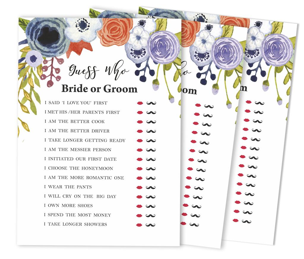 Inkdotpot 50A FloralA BingoA GameA CardsA For Bridal Wedding Shower Bachelorette Party Bulk Blank Square Fill In Gift