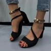 Fashion Shoes Female 2024 Plus Size Ankle-wrap Women's Sandals Peep Toe Office Sandals Women Metal Decoration Buckle Strap Shoes Women