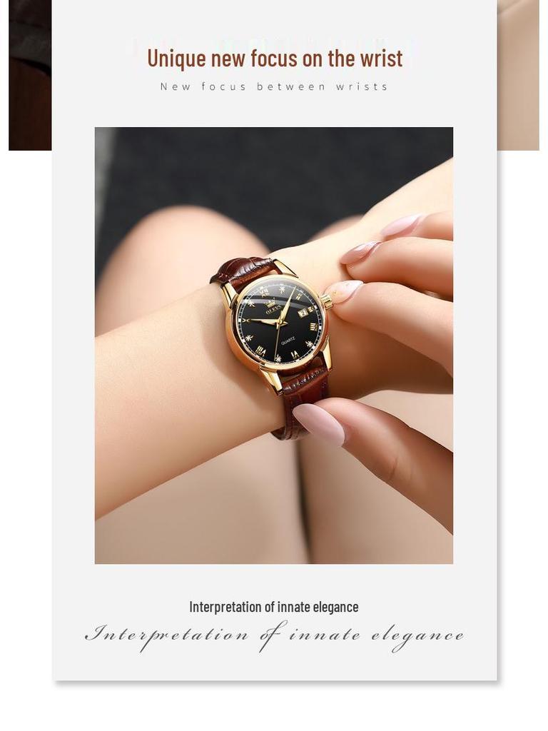 Женские водонепроницаемые кварцевые часы с двойным календарем, одобренные знаменитостями