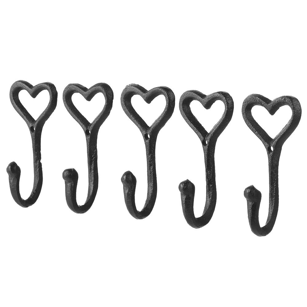 1/5PCS Black Wall Mounted Chic Coat Hooks Cast Iron Heart Shape Key Holder