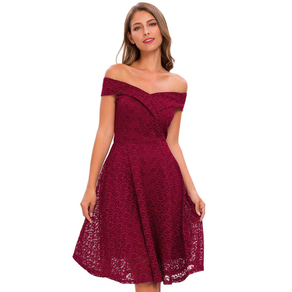 Платье женское Deer с запахом спереди, с открытыми плечами, в стиле бардо, с цветочным кружевом, миди-юбка-клеш, для выпускного вечера, коктейля, формальной вечеринки, наряда для подружки невесты, свадебного гостя, для особого случая