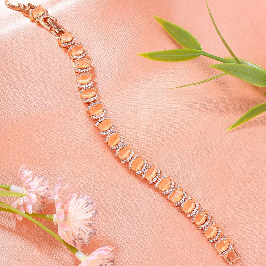 Ослепительный браслет Estele из розового золота с CZ и мятно-оранжевыми камнями для женщин