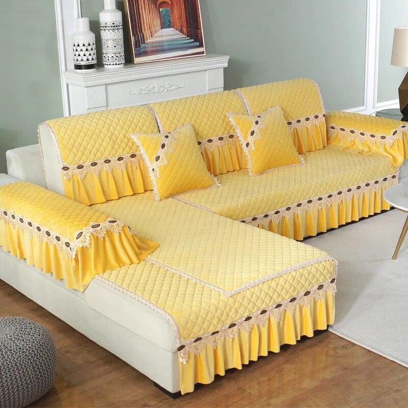 Европейский плюшевый чехол для дивана, роскошная вышивка, кружевное полотенце на спинку дивана, нескользящее диванное полотенце для гостиной, L-образные чехлы для диванов