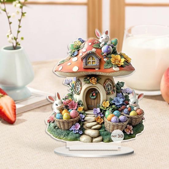 Easter Bunny Table Acrylic Desktop Ornament Spring Bunny Egg Sign 2D Flat Tabletop Centerpiece