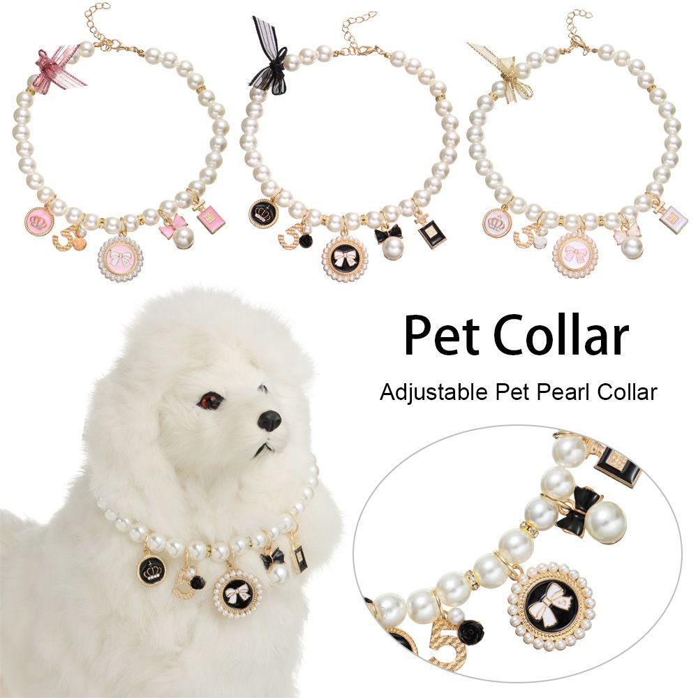 Cat Supplies Cat Jewelry Cute Collar Adjustable Bow Necklace Pet Pearl Collar Dog Cat Princess