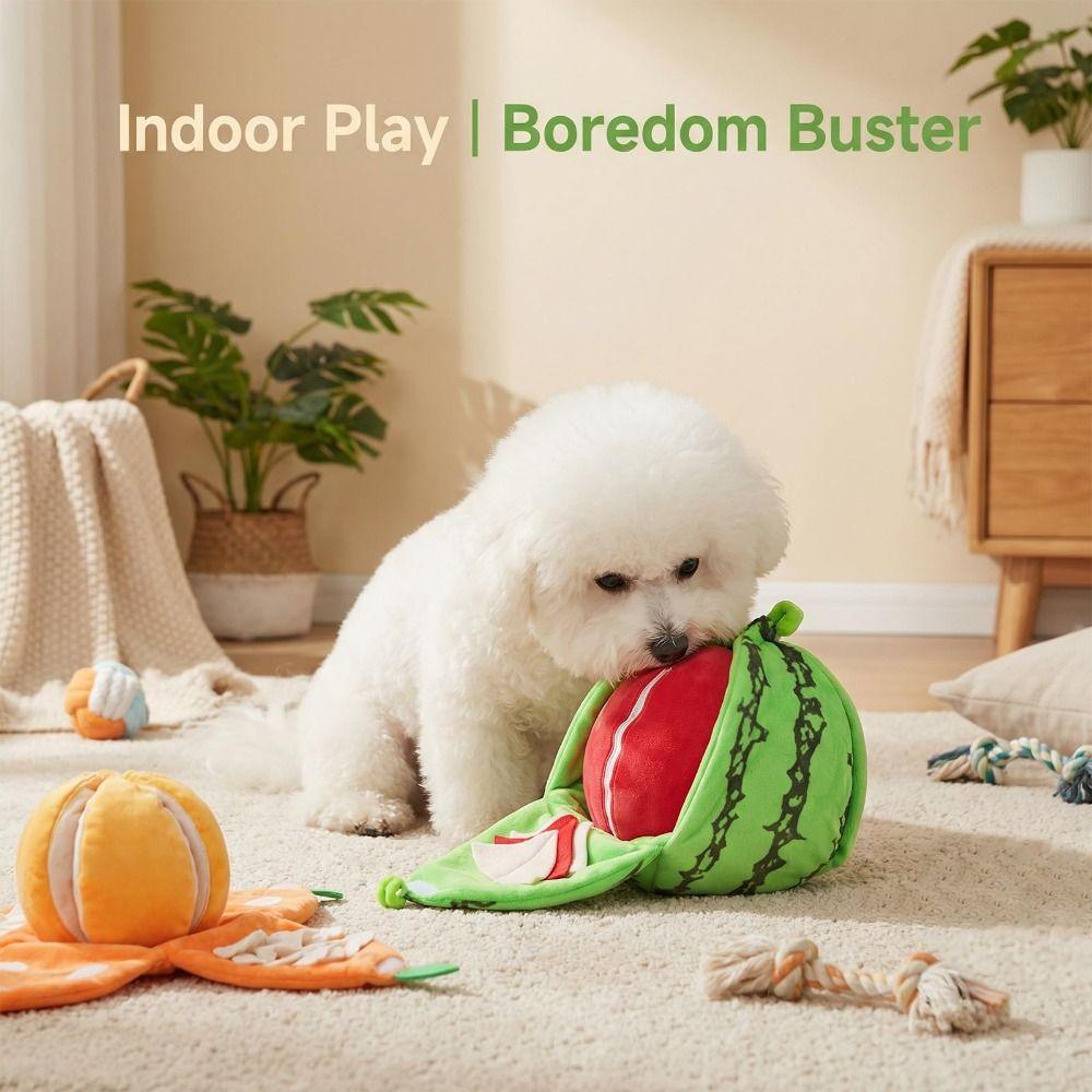 Interactive Seek Plush Dog Toys Watermelon and Orange Shape Dog Pet Toys  Small Medium Dogs