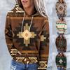Women's Fashion Casual Ethnic Style Printed Long Sleeved Hooded Sweater Top