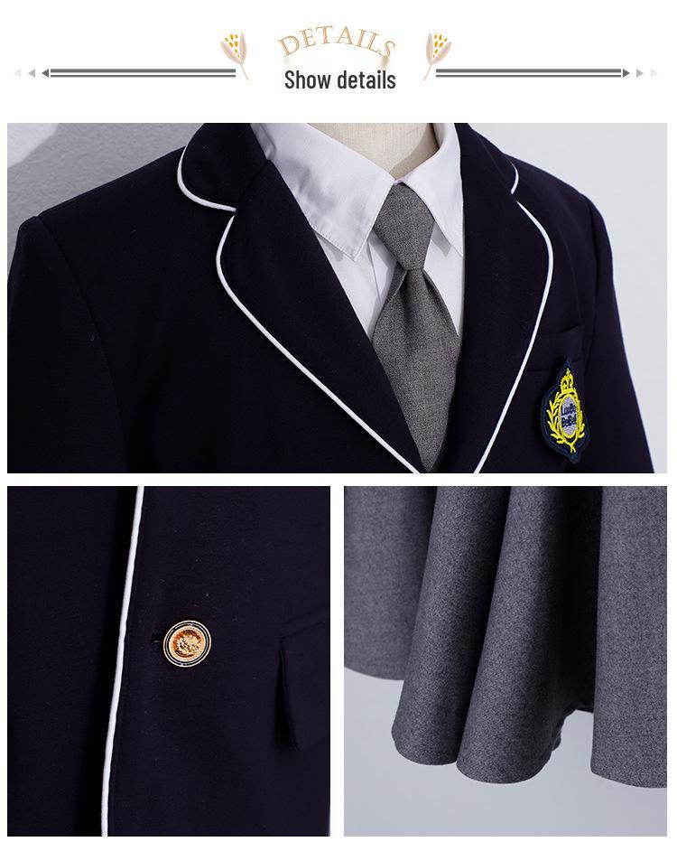 Комплект формальной белой рубашки и темно-синего пиджака в стиле детской академии для девочек начальной школы