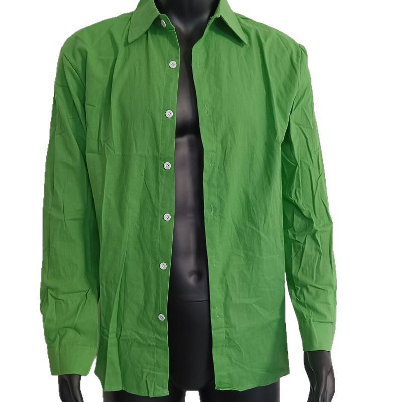 Мужская однотонная рубашка из хлопка и льна - Длинный рукав, стиль Business Casual