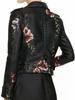 High Street Moto Rivet Black Punk Embroidery Faux Leather Jackets Women  Outerwear Biker Spring Autumn Floral Print Coats Plus Size