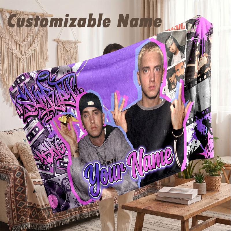Custom Name Flannel Blanket,Eminem Lightweight Warm Bed Blanket For Couch & Holiday Gift
