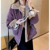 Vintage Corduroy Jacket Women Streetwear Oversized Lamb Wooln Coats Winter Ladies Korean Pockets Fleece Thicken Outwear Tops