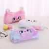 Канцелярский пенал из фланели, на молнии, портативный, с кошачьим узором, косметичка, большой вместимости, сумка для хранения для школы, офиса, путешествий