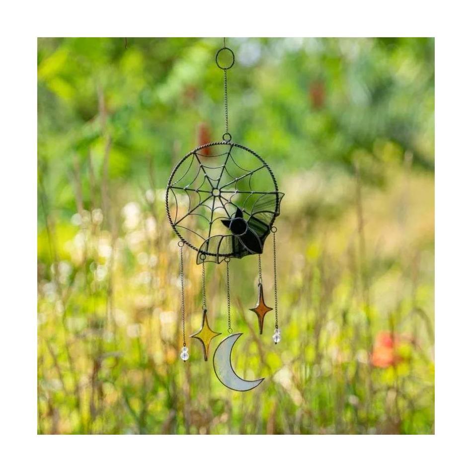 Creative Wind Chimes Home Holiday Party Decors Halloween Decorations Gothic Bat Moon Star Hanging Ornament Window Wall Pendants