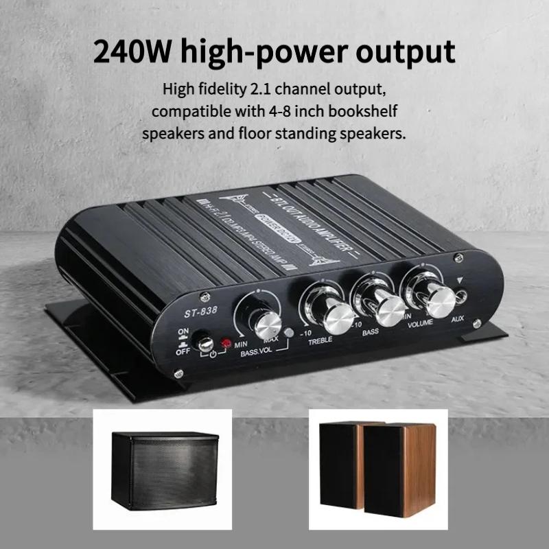 ST-838 2.1-канальный HiFi усилитель мощности, регулировка низких и высоких частот, стерео усилитель звука 80 Вт * 2, мини-мультимедийный плеер