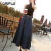 Spring and Summer Women's Retro High-waisted Denim Skirt Thin A-line Big Swing Skirt Simple Denim Half-body Skirt Long Skirt
