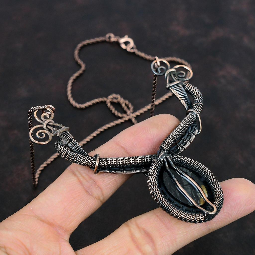 Ожерелье из яшмы Пикассо, ожерелье из медной проволоки, ожерелье ручной работы с драгоценными камнями, ювелирные изделия из медной проволоки, ожерелье с камнем, подарки для подруги