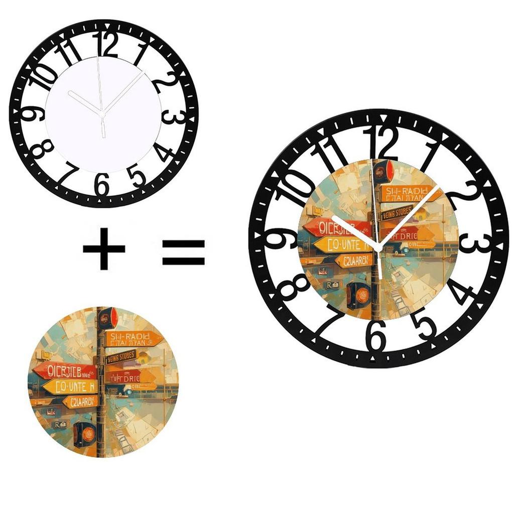 25cm Circular Iron Wall Clock with a Digital Temperature Readout