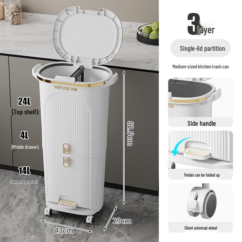 Роскошное высокое мусорное ведро в японском стиле с педалью для раздельного сбора сухого и мокрого мусора