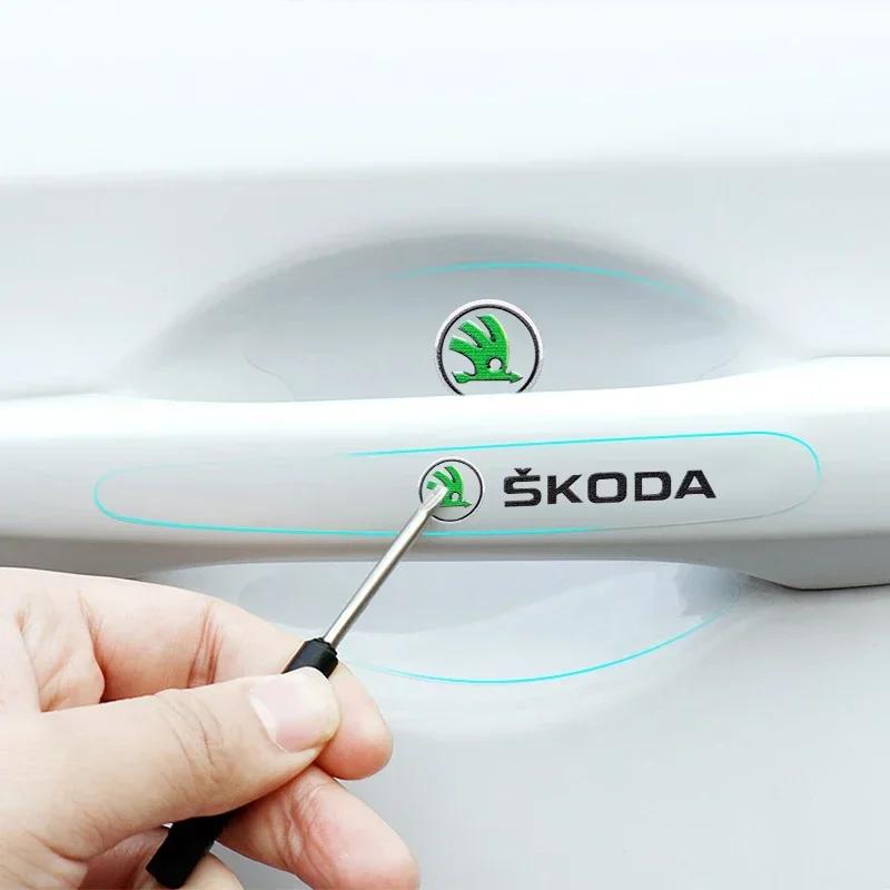 2025 New 4/8PCS For Skoda Octavia Fabia Superb Karoq Car Door Handle Sticker Racing Sport Protection Decals Door Bowl Film Acces