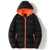 Men Winter Contrast Color Padded Jacket Hooded Drawstring Long Sleeve Pockets Zipper Placket Slim Thickened Warm Coat