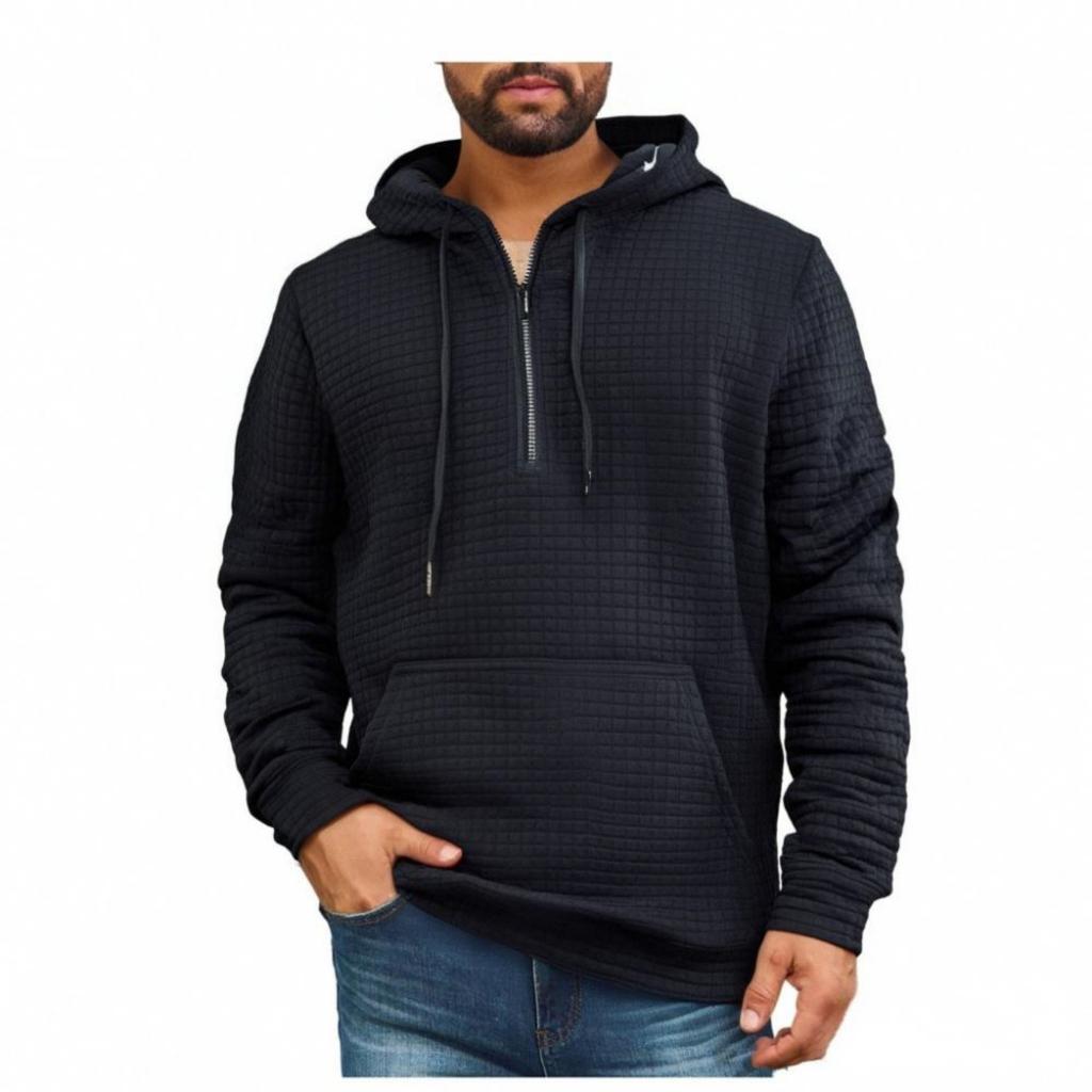 Mens Pullover Fashion Quilted Hoodies Long Sleeve Hooded Sweatshirt With Pocket