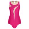 Womens Gymnastics Leotard Sleeveless Back Hollow Out Mesh Patchwork Rhinestone Bodysuit One-piece Dancewear