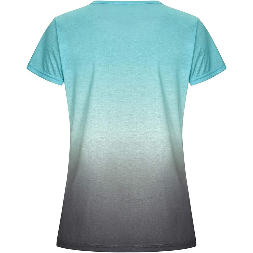 Women's Fashion Casual Short Sleeve Gradient Print Round Neck Top