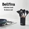 Ernest Silicone Kitchen Utensil Set Slotted and Storage with Wooden a Brand Favorited by Major 6-Piece (Turner, Ladle, Spoon, Spoon, Tongs, Case)
